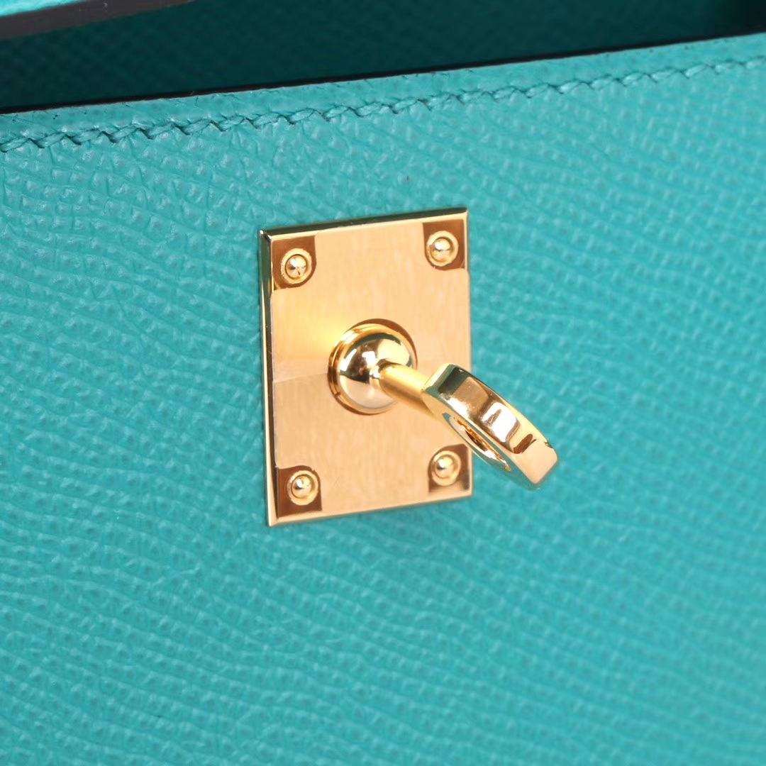 Hermès（爱马仕）miniKelly 一代 22cm 孔雀蓝 金扣 Epsom皮