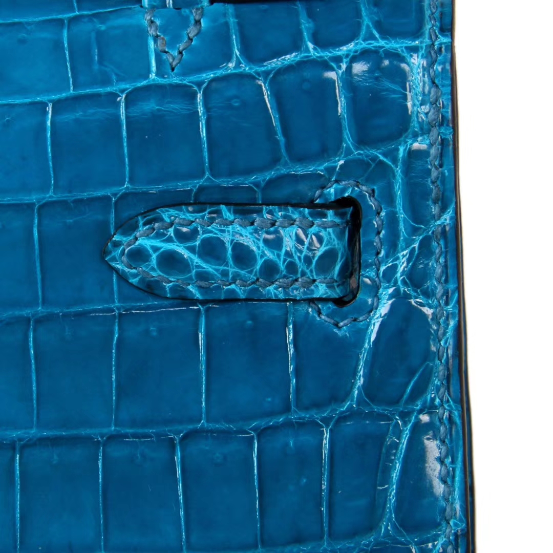 Hermès（爱马仕）miniKelly 一代 22cm 伊兹密尔蓝 银扣 亮面鳄鱼