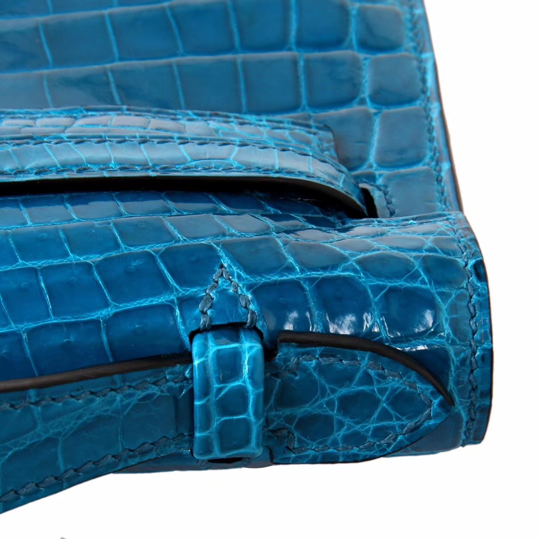 Hermès（爱马仕）miniKelly 一代 22cm 伊兹密尔蓝 银扣 亮面鳄鱼
