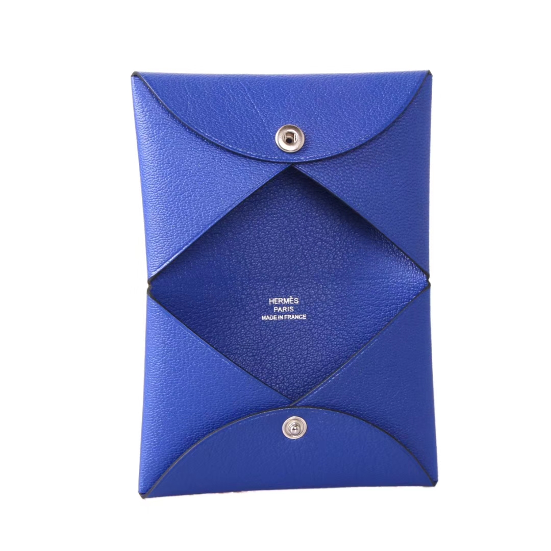 Hermès（爱马仕）信​封卡包​ 7T电​光蓝 山‎羊‎皮