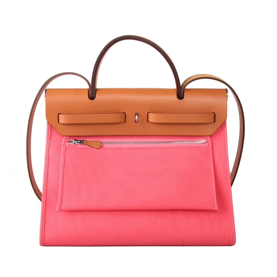 Hermès（爱马仕）herbag 31cm 驼色​拼唇膏‎粉