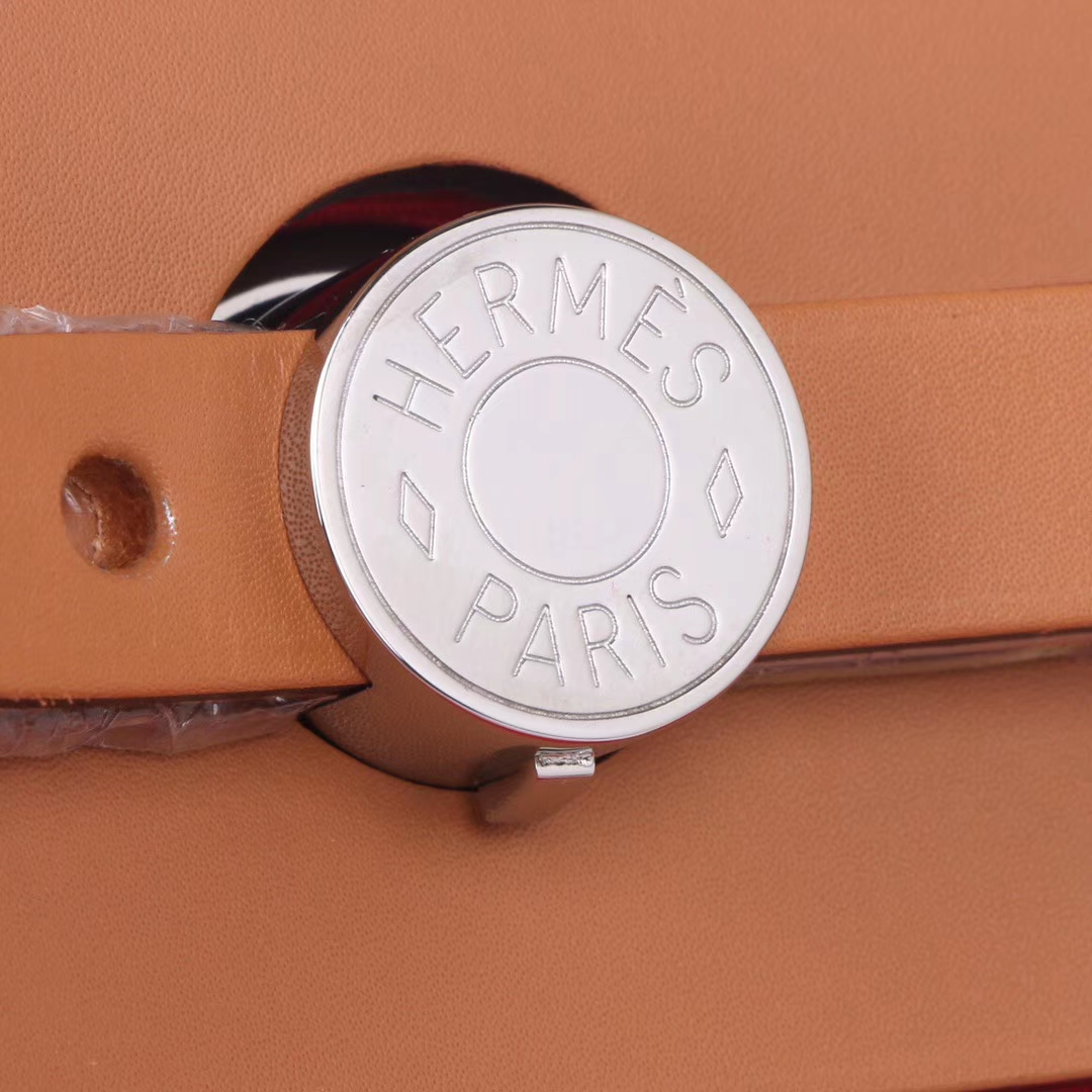 Hermès（爱马仕）herbag 金‎棕马鞍皮包​盖​拼​红色帆​布 31cm