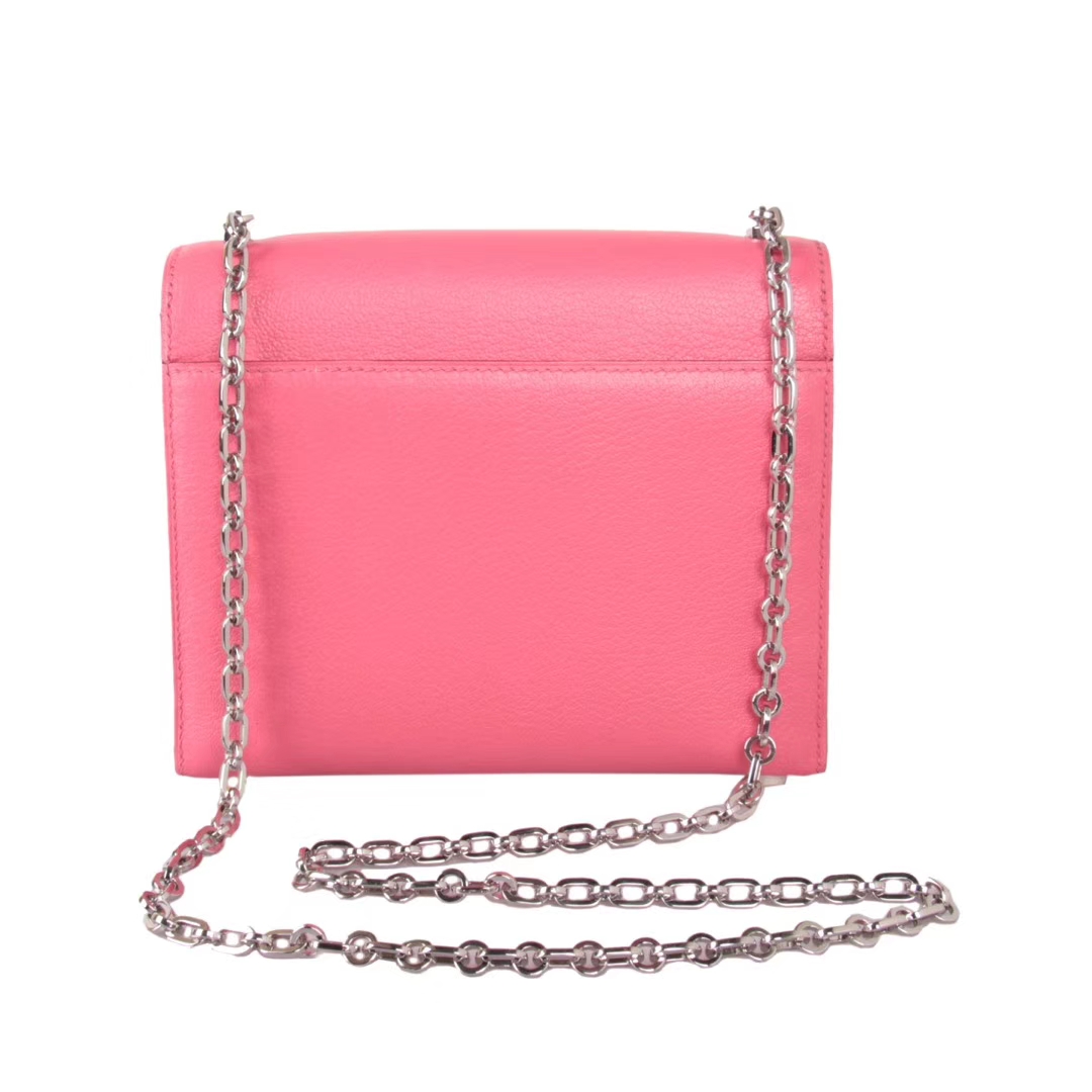 Hermès（爱马仕）Verrou锁‎链包 唇膏粉​ 羊皮 银扣 17cm