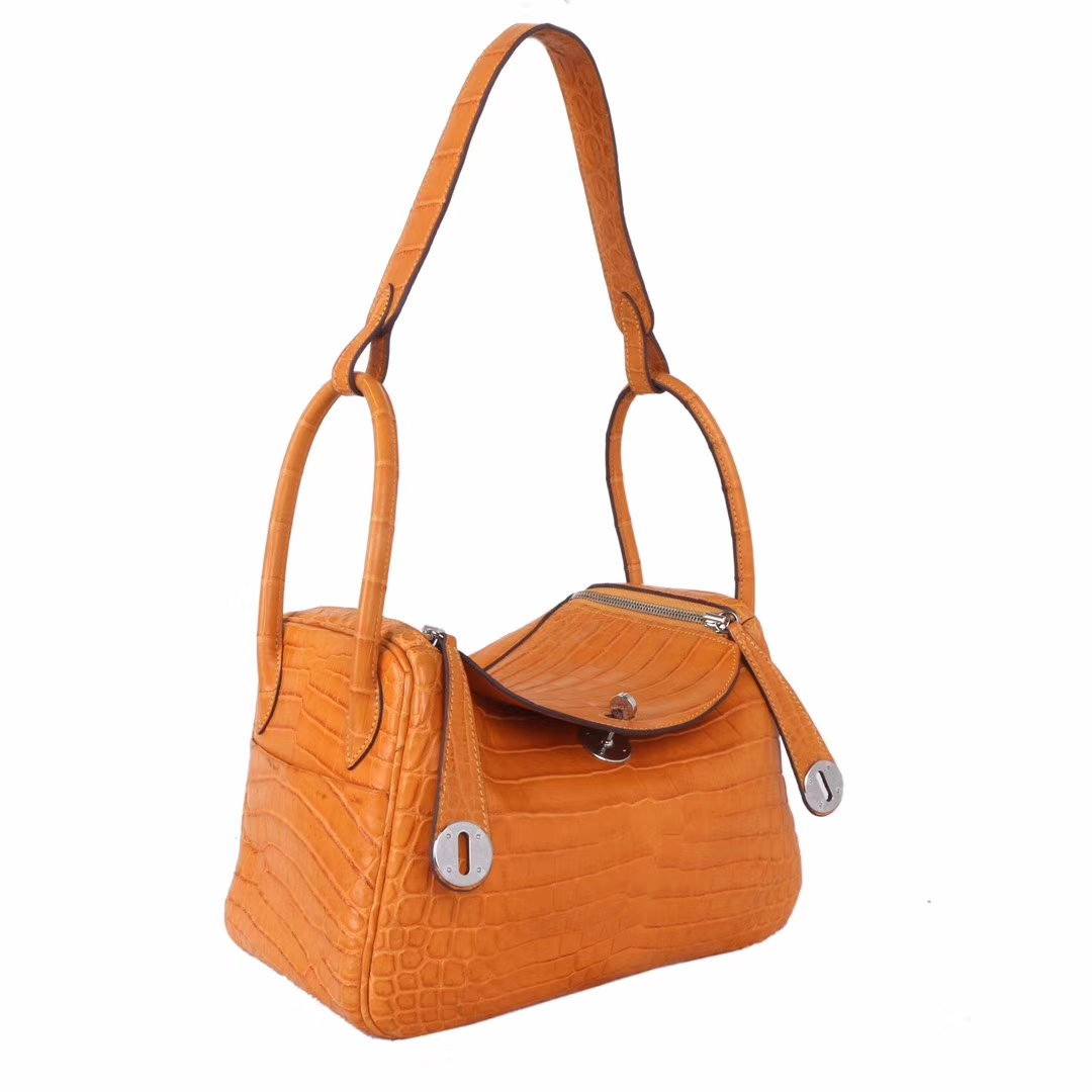 Hermès（爱马仕）lindy 26 银 9D琥‎珀黄 鳄​鱼哑光