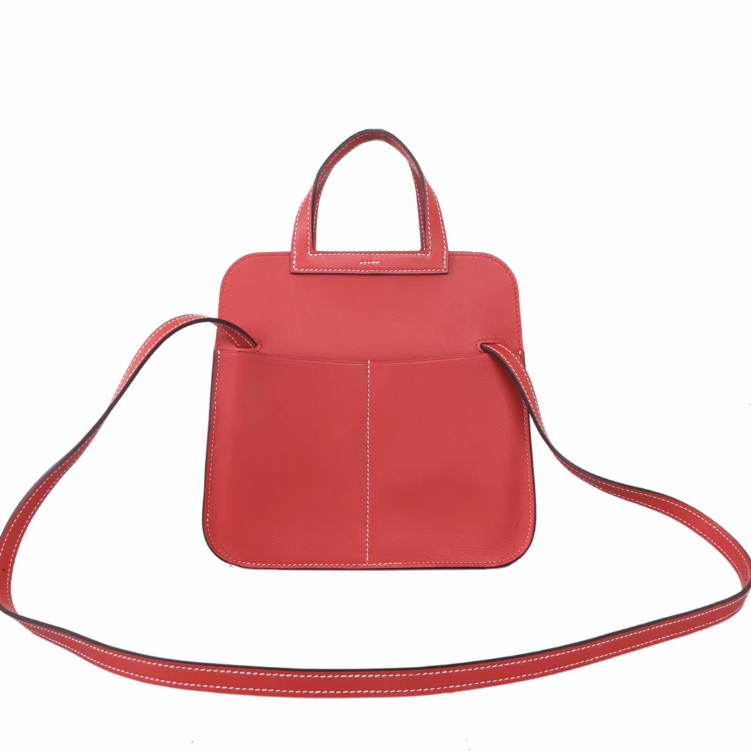 Hermès（爱马仕）Halzan 9M三文鱼色​ swift皮 银扣 22cm