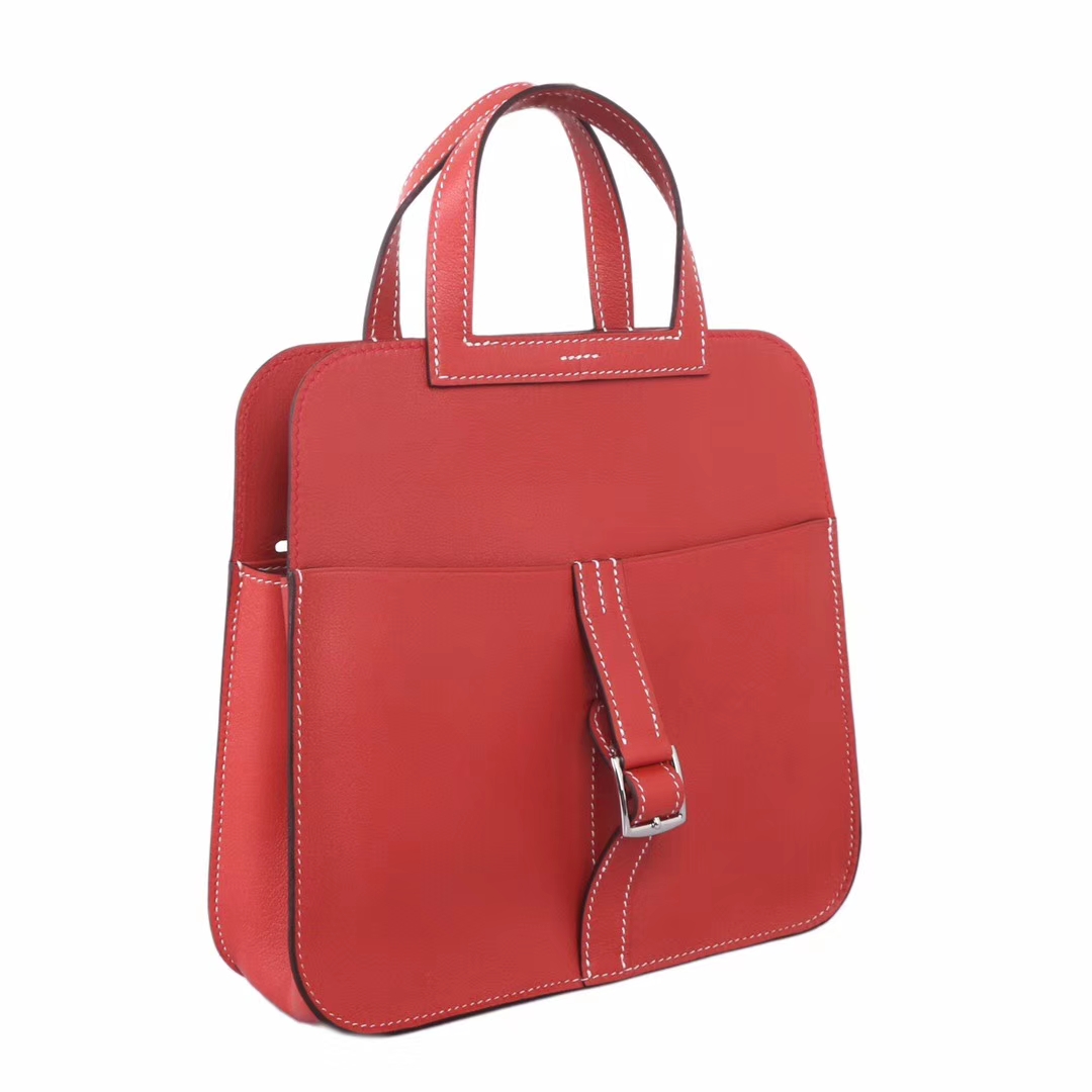 Hermès（爱马仕）Halzan 9M三文鱼色​ swift皮 银扣 22cm
