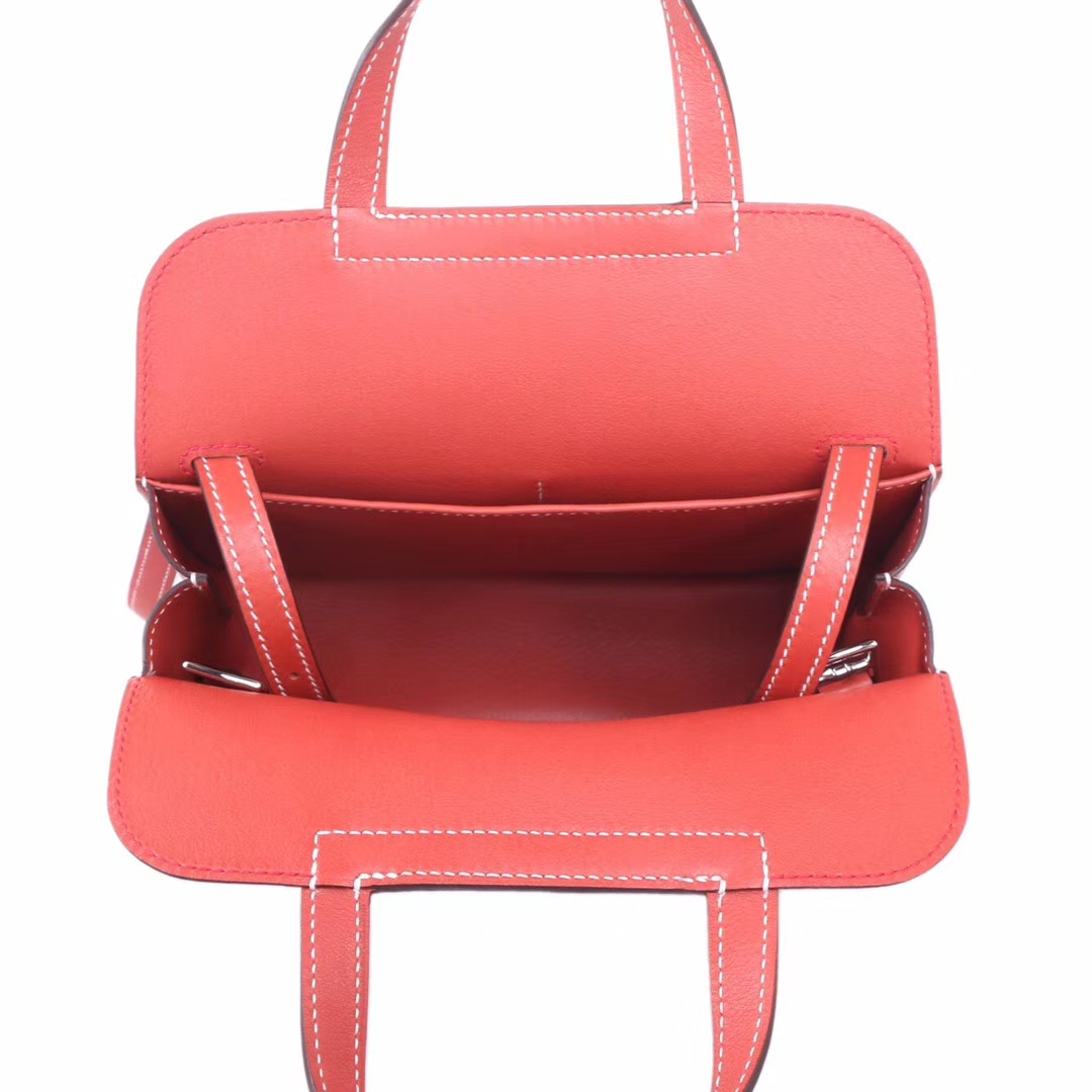 Hermès（爱马仕）Halzan 9M三文鱼色​ swift皮 银扣 22cm