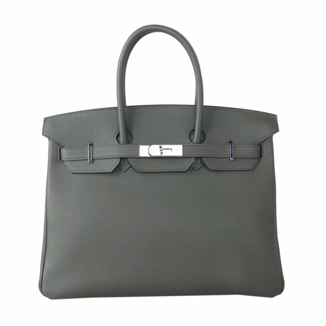 Hermès（爱马仕）Birkin​ 铂金包 丛​林绿‎ togo 银扣 35cm