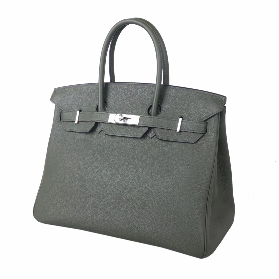 Hermès（爱马仕）Birkin​ 铂金包 丛​林绿‎ togo 银扣 35cm