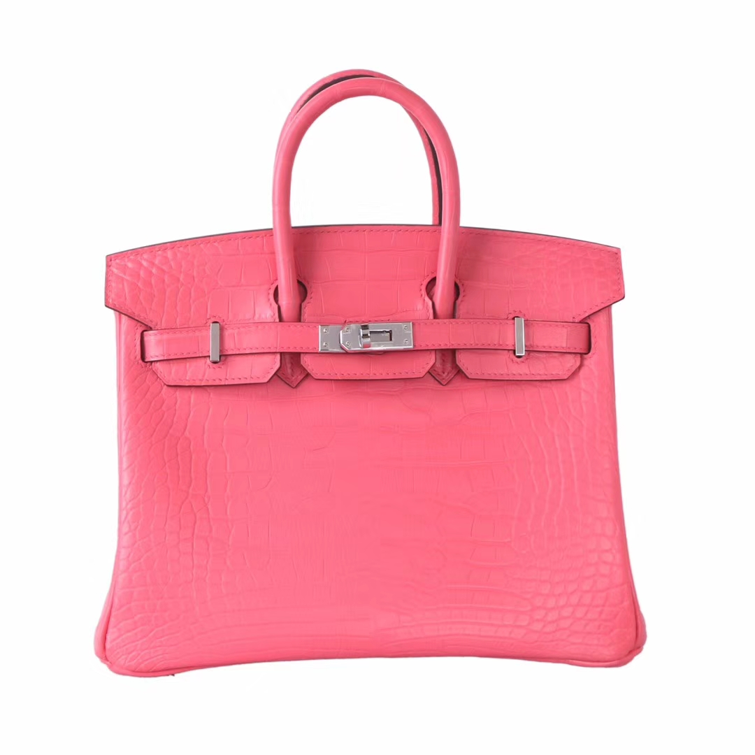 Hermès（爱马仕）Birkin​ 铂金包 杜‎鹃红 雾面鳄鱼 银扣 25cm