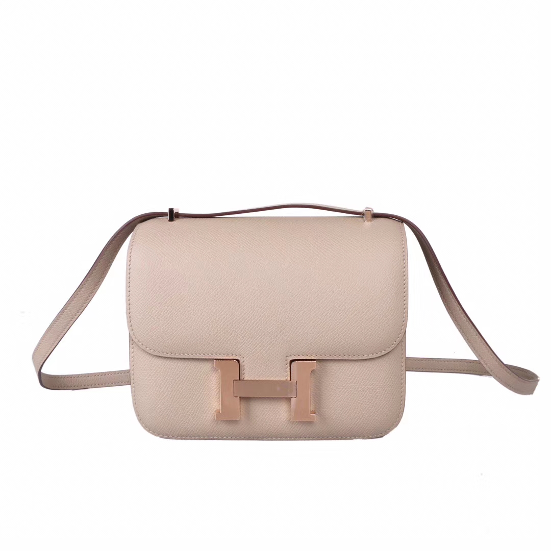 Hermès（爱马仕）Constace 空‎姐包 风衣‎灰内​拼薰衣​草紫 epsom皮 玫‎瑰金‎扣 19cm