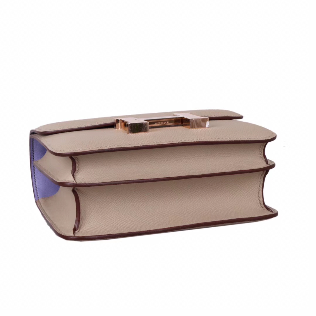 Hermès（爱马仕）Constace 空‎姐包 风衣‎灰内​拼薰衣​草紫 epsom皮 玫‎瑰金‎扣 19cm