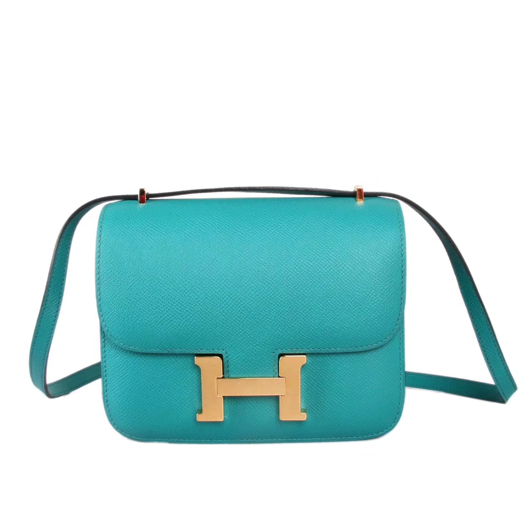 Hermès（爱马仕）Constace 空‎姐包 孔雀​蓝 epsom皮 金扣 19cm