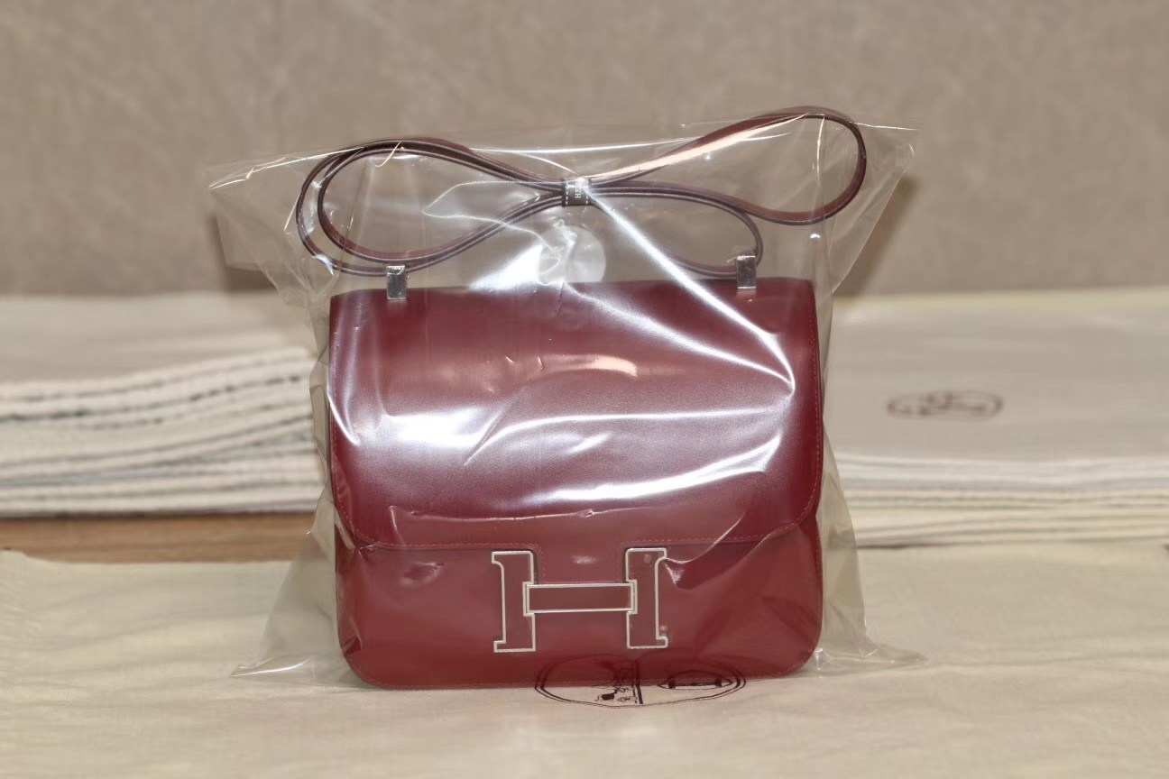 Hermès（爱马仕）Constace 空‎姐包 酒红色 BOX皮