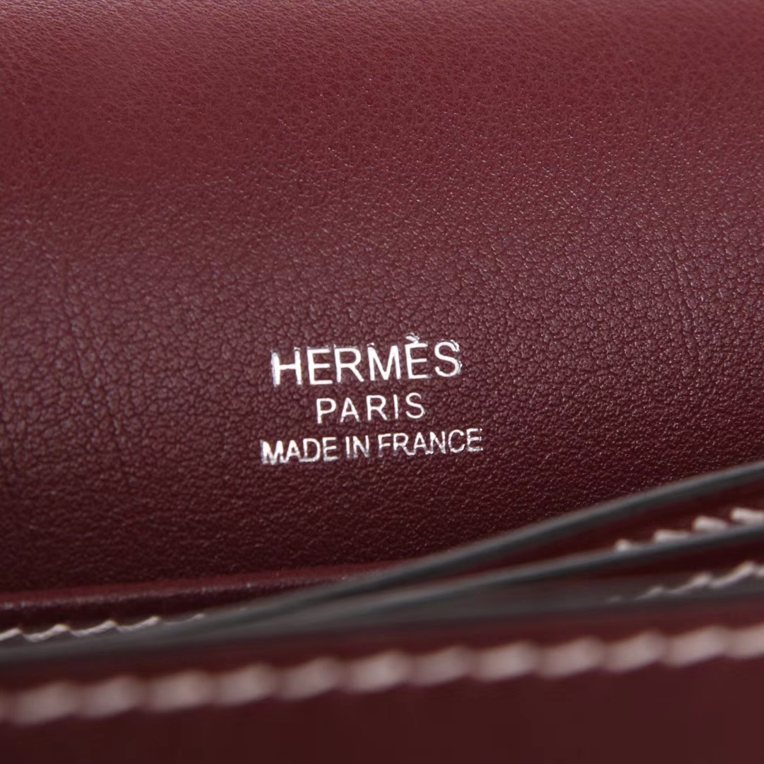 Hermès（爱马仕）roulis 猪鼻包 酒红色 swift皮 银扣 23cm