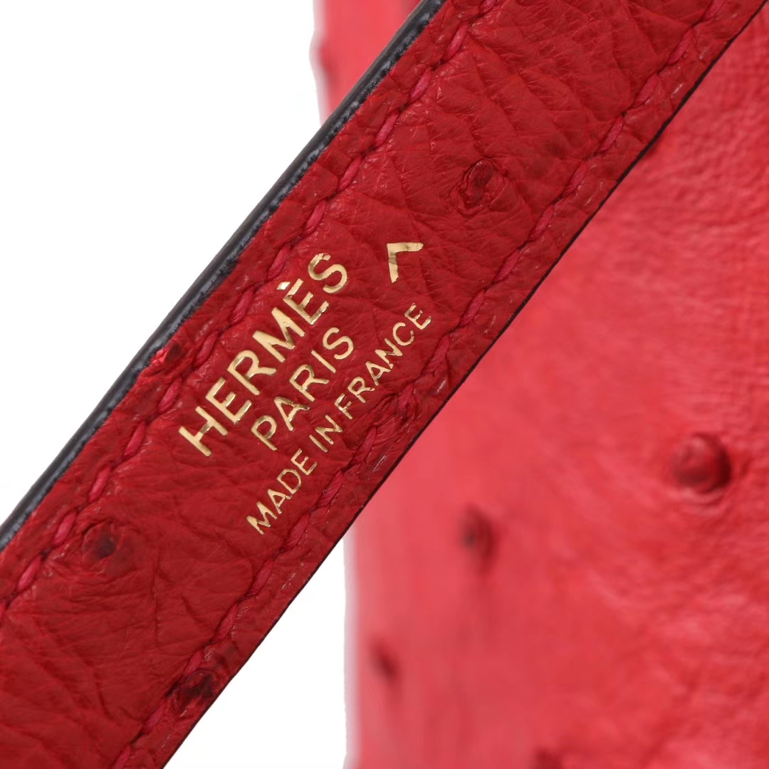 Hermès（爱马仕）Kelly 2424 中国红鸵鸟拼黑色鳄鱼 银扣 29cm