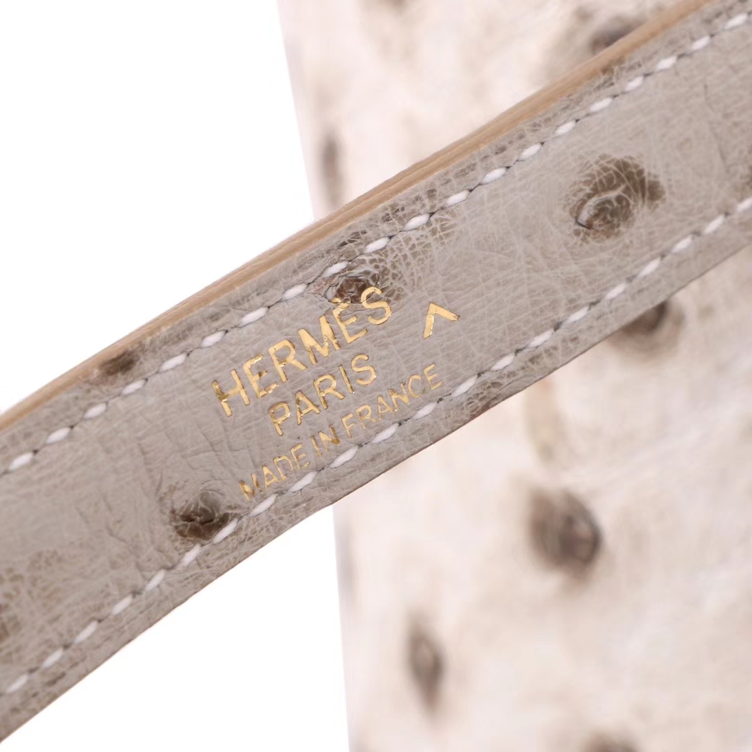 Hermès（爱马仕）Kelly 2424 斑鸠灰 鸵鸟拼电光蓝 鳄鱼 金扣 29cm