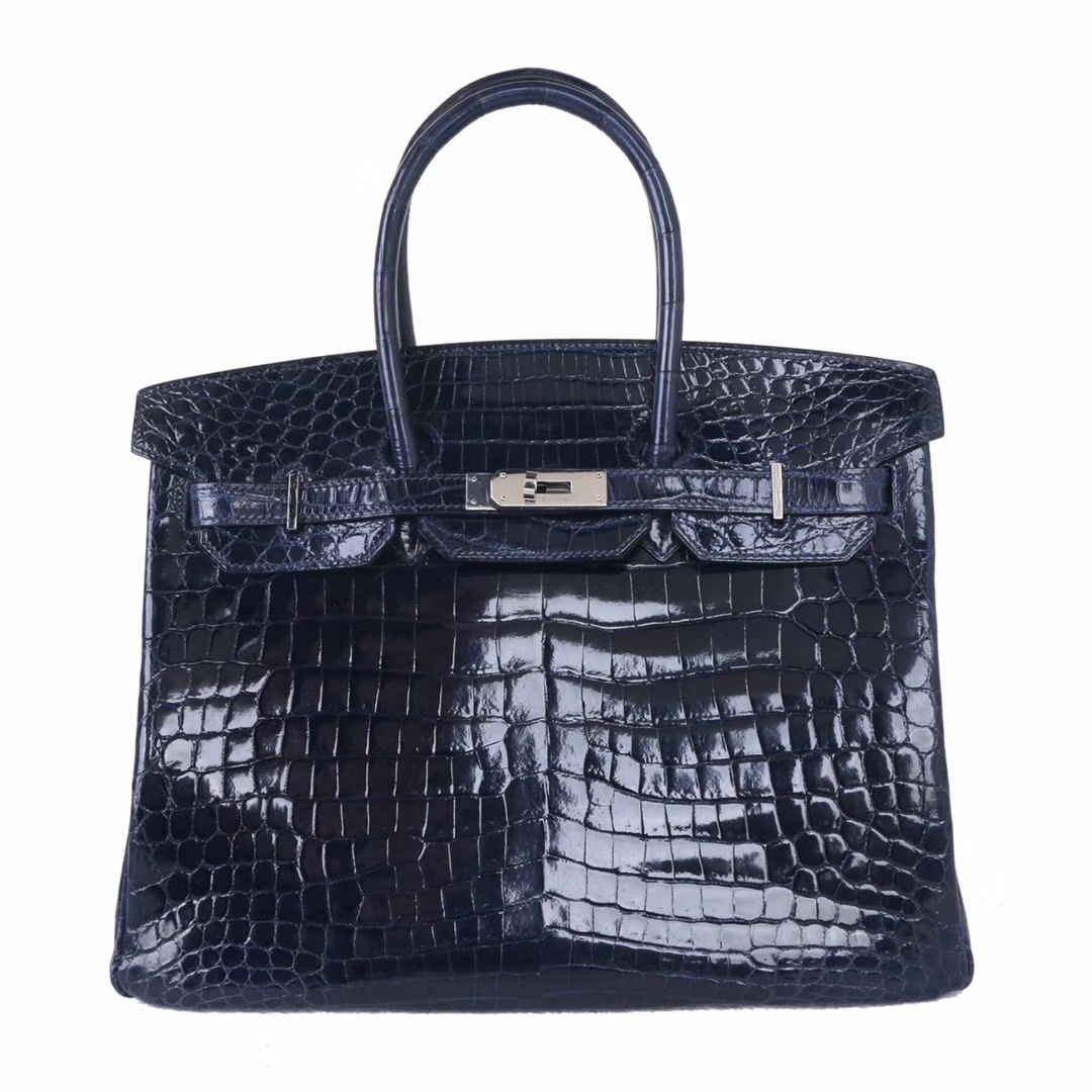 Hermès（爱马仕）Birkin 2Z午​夜蓝 亮面​鳄鱼 银扣 35cm​