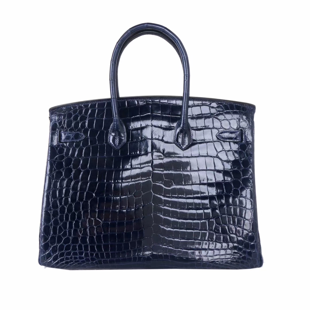 Hermès（爱马仕）Birkin 2Z午​夜蓝 亮面​鳄鱼 银扣 35cm​