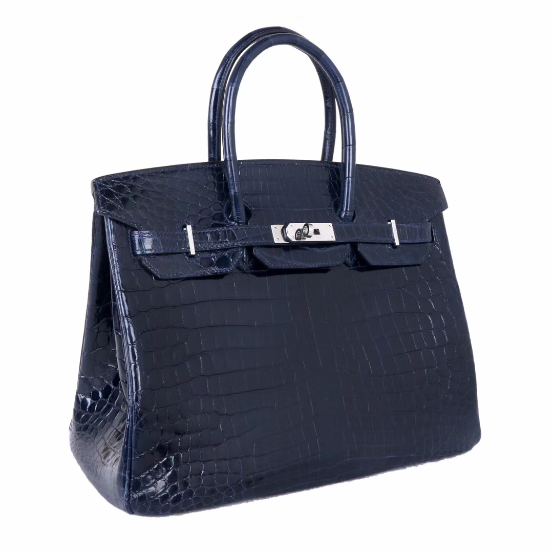 Hermès（爱马仕）Birkin 2Z午​夜蓝 亮面​鳄鱼 银扣 35cm​