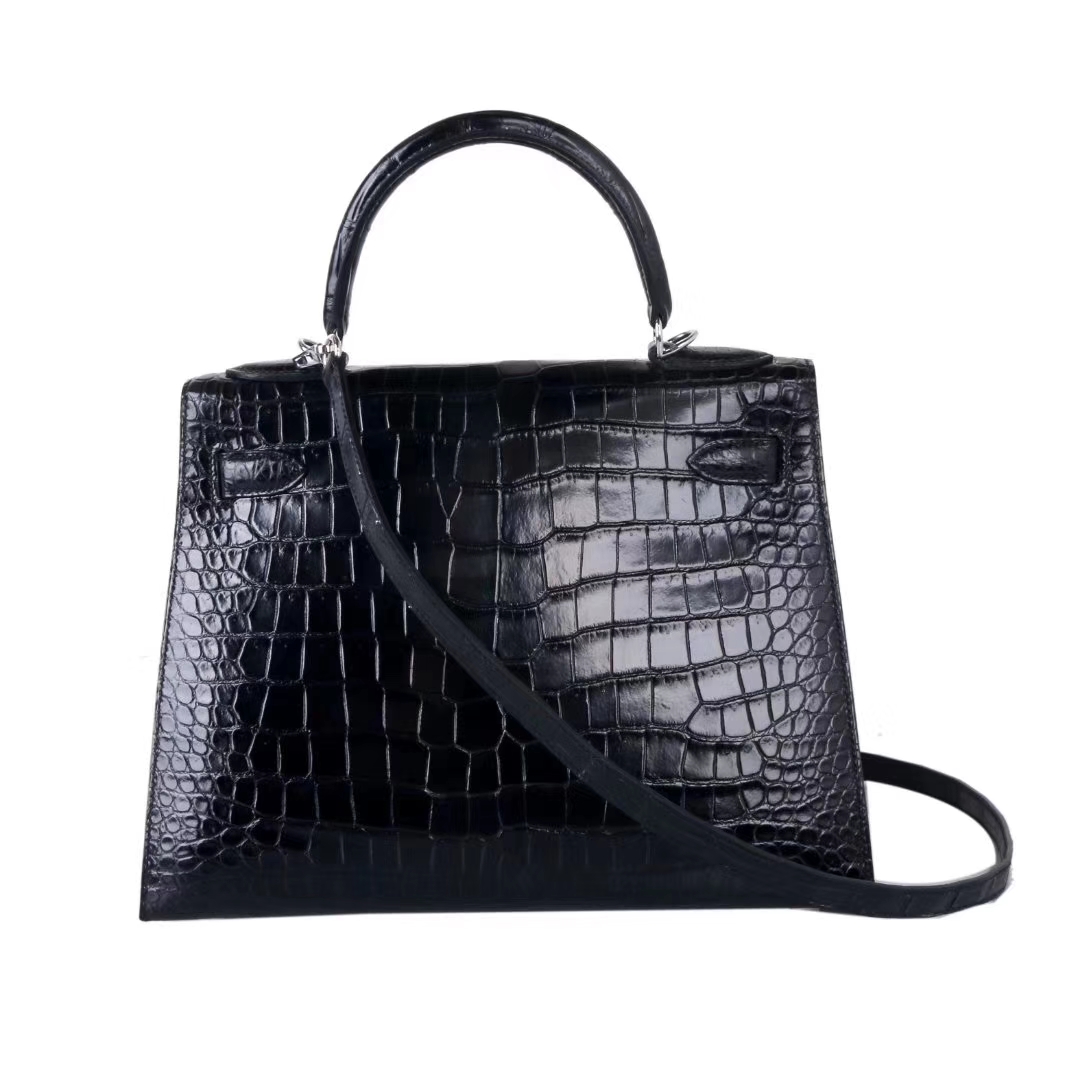 Hermès（爱马仕）Kelly CK89黑色 亮面鳄鱼 银扣 28cm