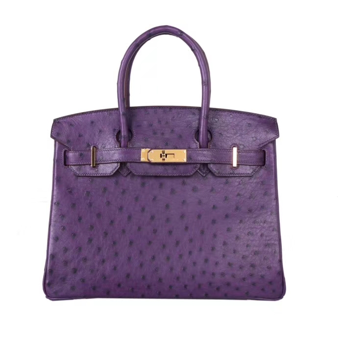 Hermès（爱马仕）Birkin 铂金包 9W梦幻紫 南非鸵鸟皮 金扣 30cm