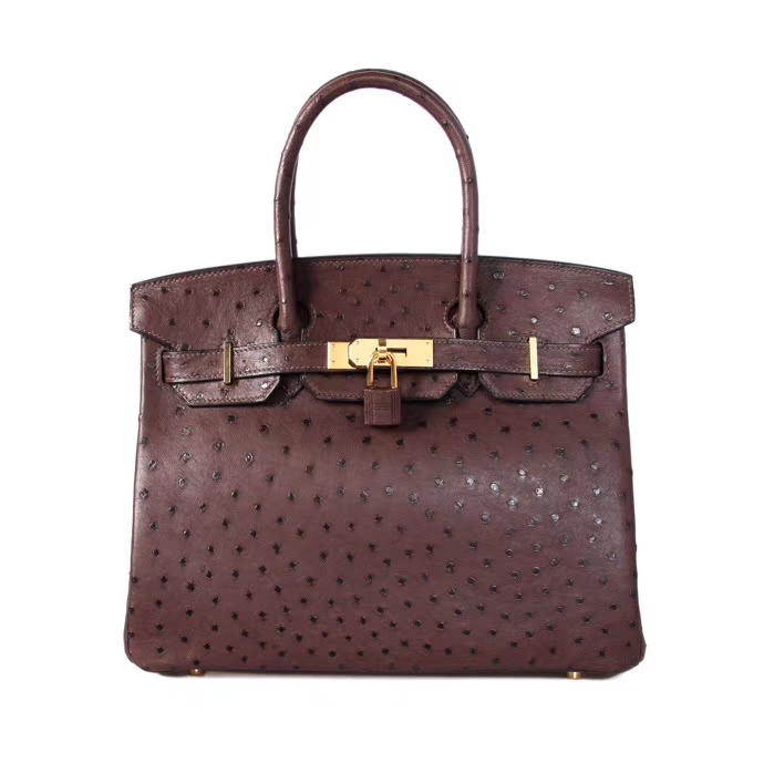 Hermès（爱马仕）Birkin 铂金包 CK47巧克力 南非鸵鸟皮 金扣 30cm