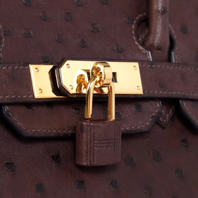 Hermès（爱马仕）Birkin 铂金包 CK47巧克力 南非鸵鸟皮 金扣 30cm