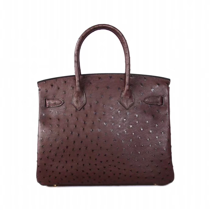 Hermès（爱马仕）Birkin 铂金包 CK47巧克力 南非鸵鸟皮 金扣 30cm