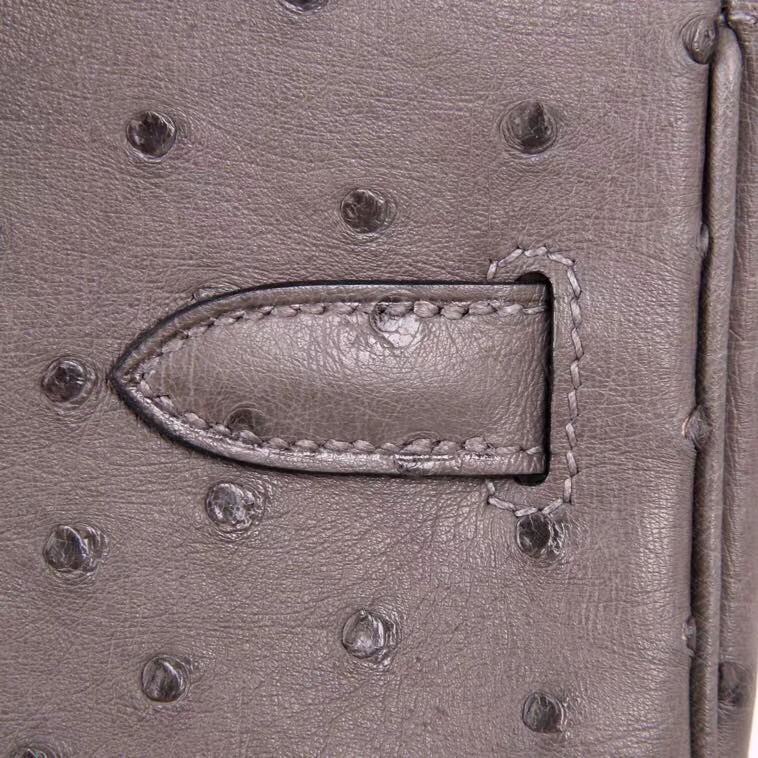 Hermès（爱马仕）Birkin 铂金包 CK82玛瑙灰 鸵鸟皮 银扣 30cm