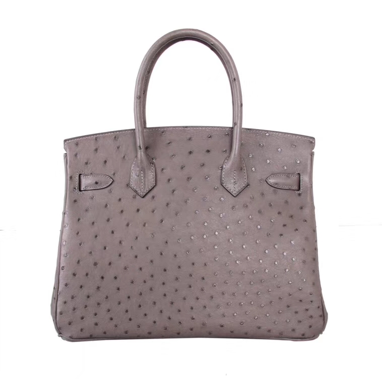 Hermès（爱马仕）Birkin 铂金包 CK82玛瑙灰 鸵鸟皮 银扣 30cm