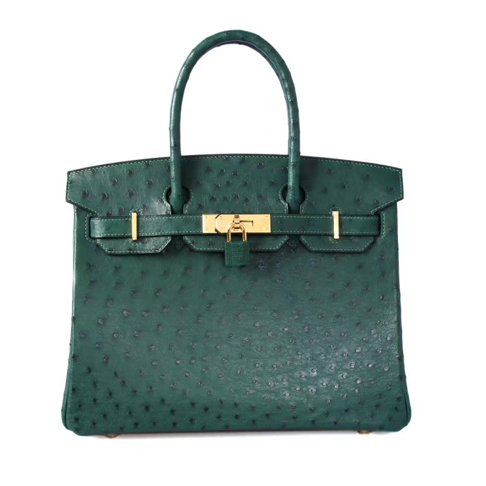 Hermès（爱马仕）Birkin 铂金包 6Q翡翠绿 鸵鸟 金扣 30cm