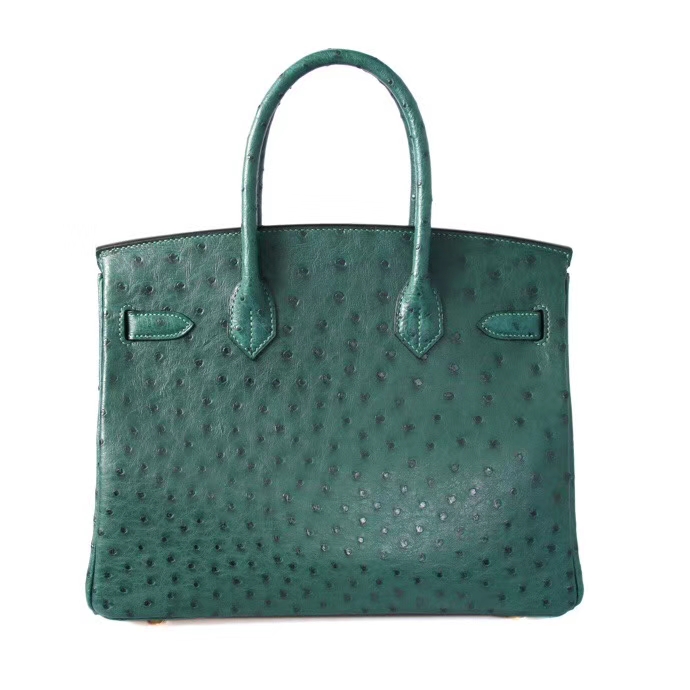 Hermès（爱马仕）Birkin 铂金包 6Q翡翠绿 鸵鸟 金扣 30cm