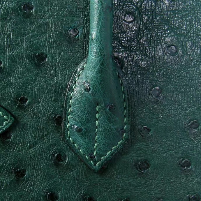 Hermès（爱马仕）Birkin 铂金包 6Q翡翠绿 鸵鸟 金扣 30cm