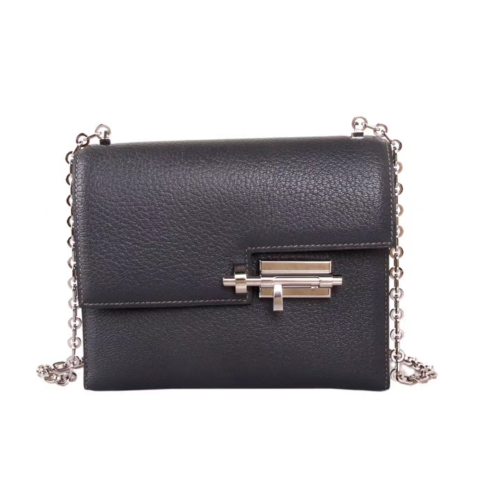 Hermès（爱马仕）Verrou 锁链包 黑色 山羊皮 银扣 17cm