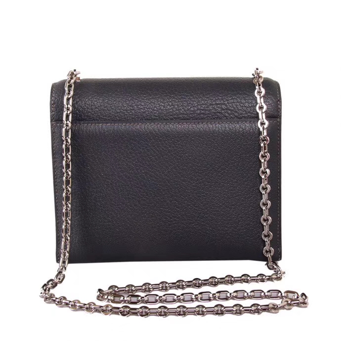 Hermès（爱马仕）Verrou 锁链包 黑色 山羊皮 银扣 17cm