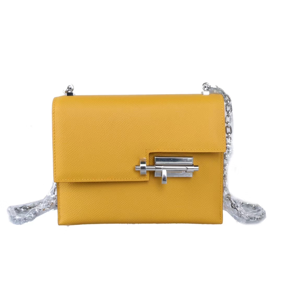 Hermès（爱马仕）Verrou 锁链包 9D琥珀黄 epsom皮 银扣 17cm