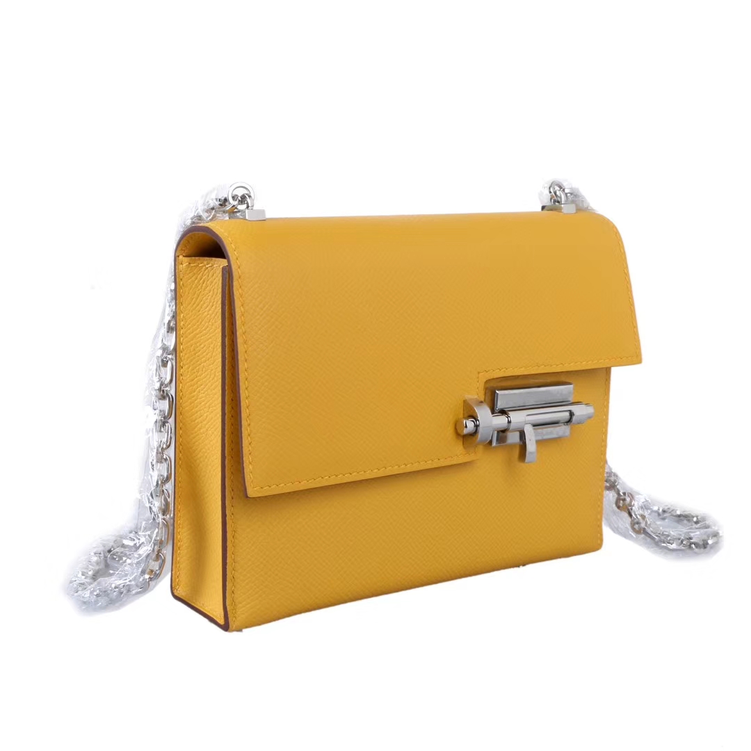 Hermès（爱马仕）Verrou 锁链包 9D琥珀黄 epsom皮 银扣 17cm