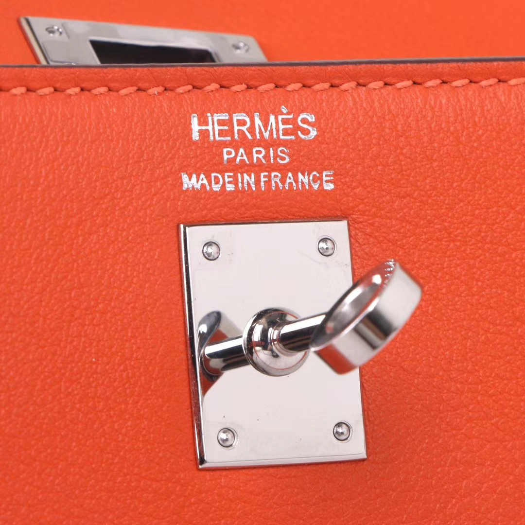 Hermès（爱马仕）Kelly danse 跳舞包 CK93橙色 swift皮 银扣 22cm