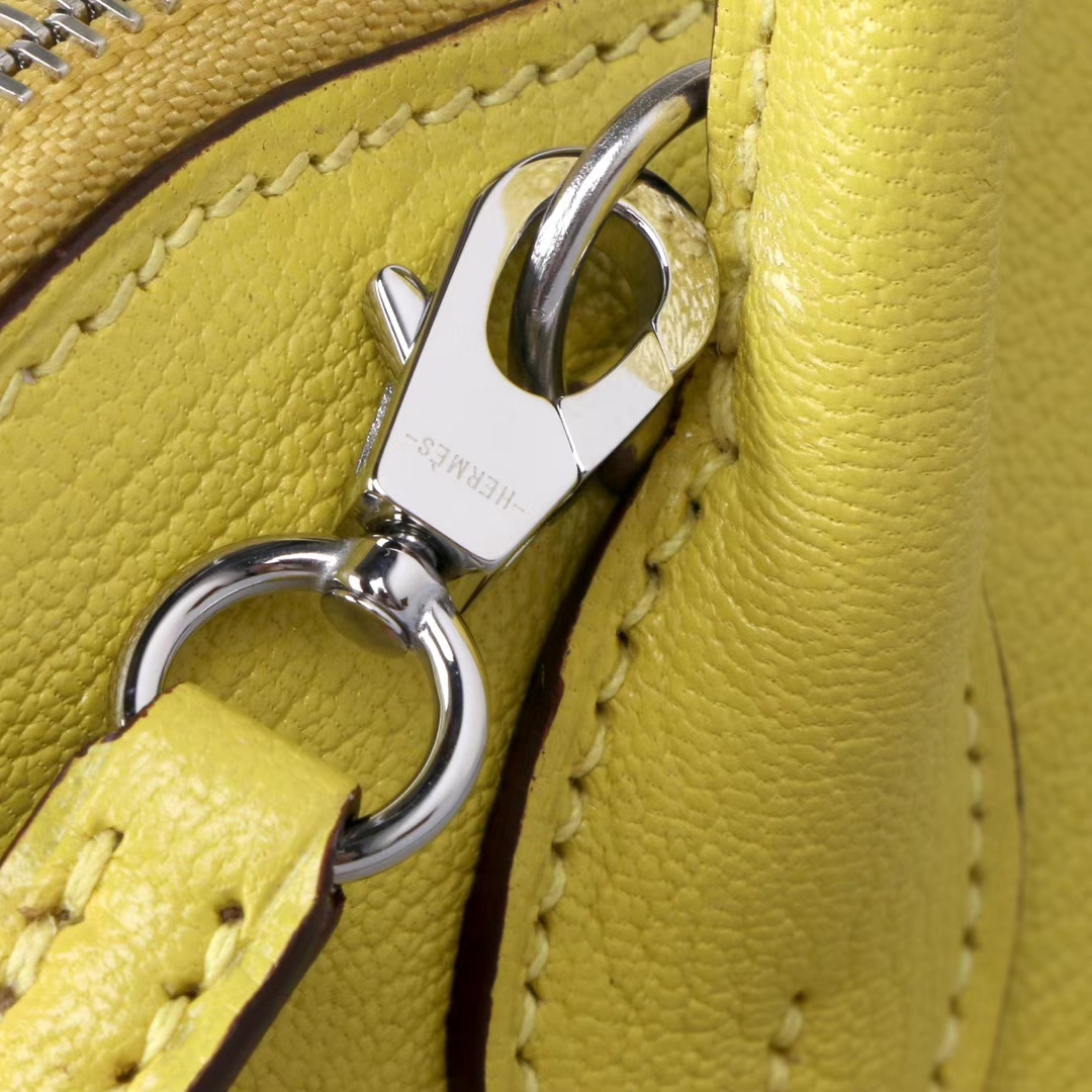 Hermès（爱马仕）mini Bolide 迷你保龄球包 柠檬黄 山羊皮 银扣 17cm