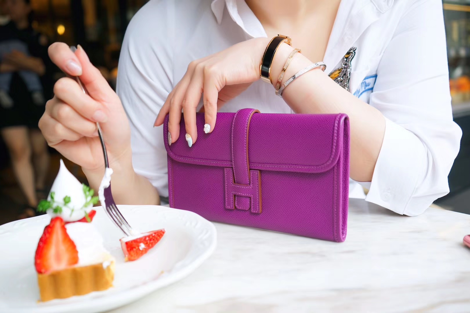 Hermès（爱马仕）JIGE 手包 22cm 海葵紫 EPSOM皮