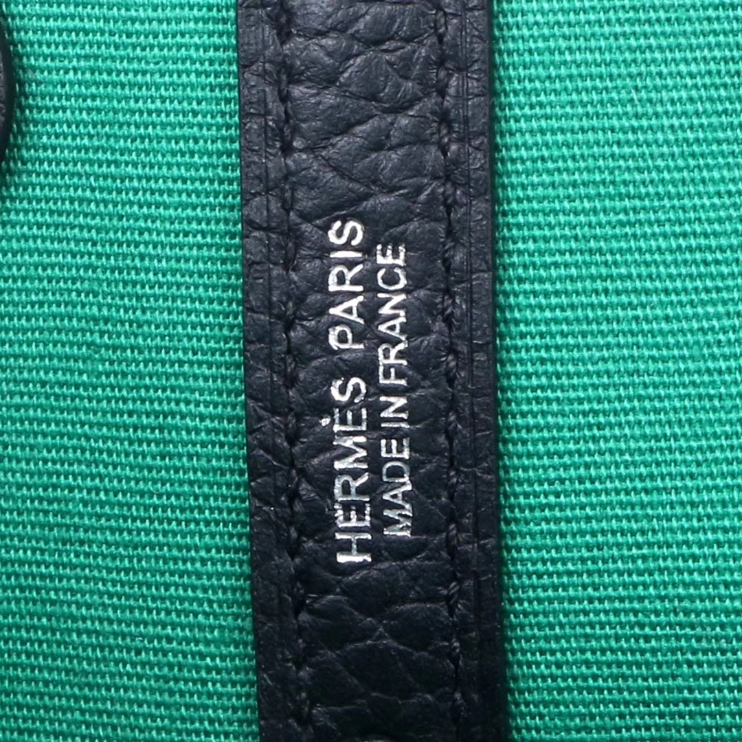 Hermès（爱马仕）garden party 花园包 30CM 黑色togo拼丝绒绿帆布