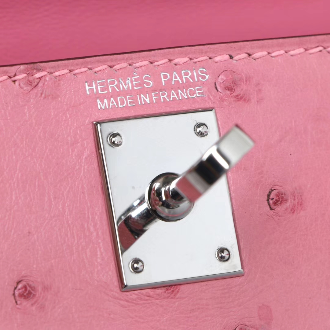 Hermès（爱马仕）miniKelly 迷你凯莉 2代 陶瓷粉  鸵鸟皮 银扣 20cm