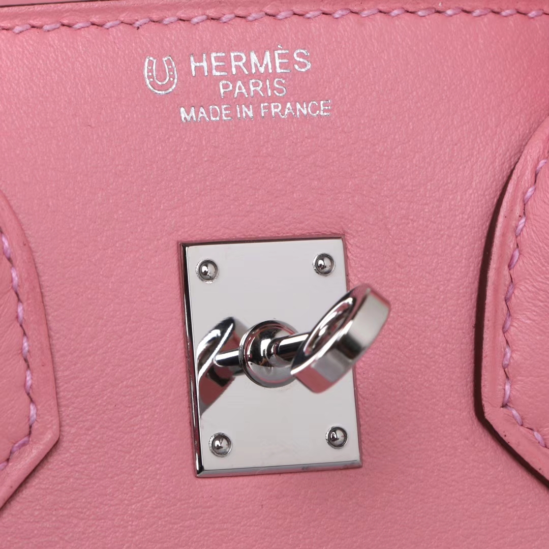 Hermès（爱马仕）Birkin 铂金包 奶昔粉拼奶昔白 swift皮 银扣 25cm