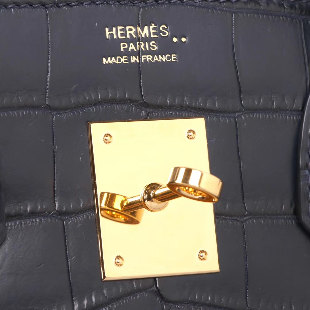 Hermès（爱马仕）Birkin 铂金包 海蓝 雾面鳄鱼 金扣 30cm