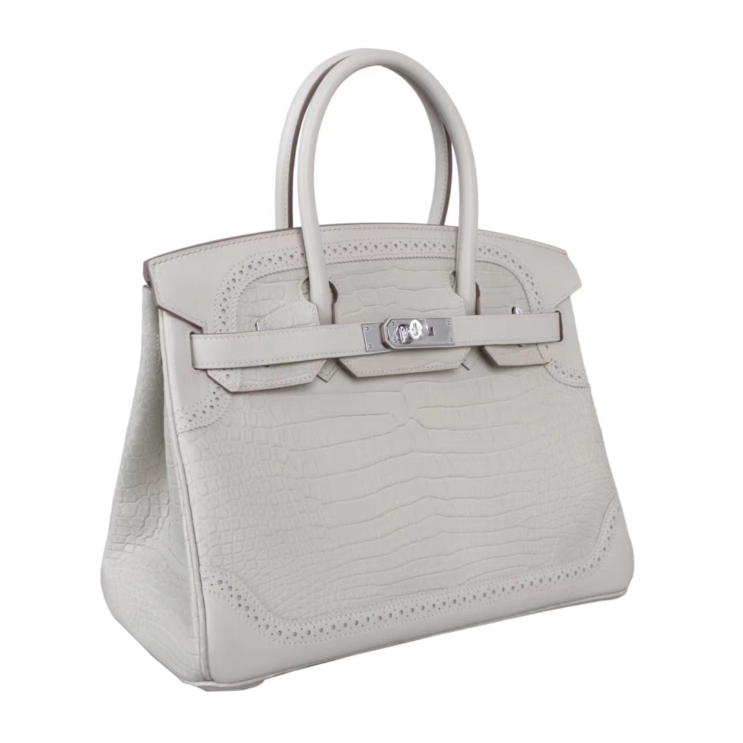 Hermès（爱马仕）Birkin 铂金包 奶昔白 雾面鳄鱼 银扣 30cm