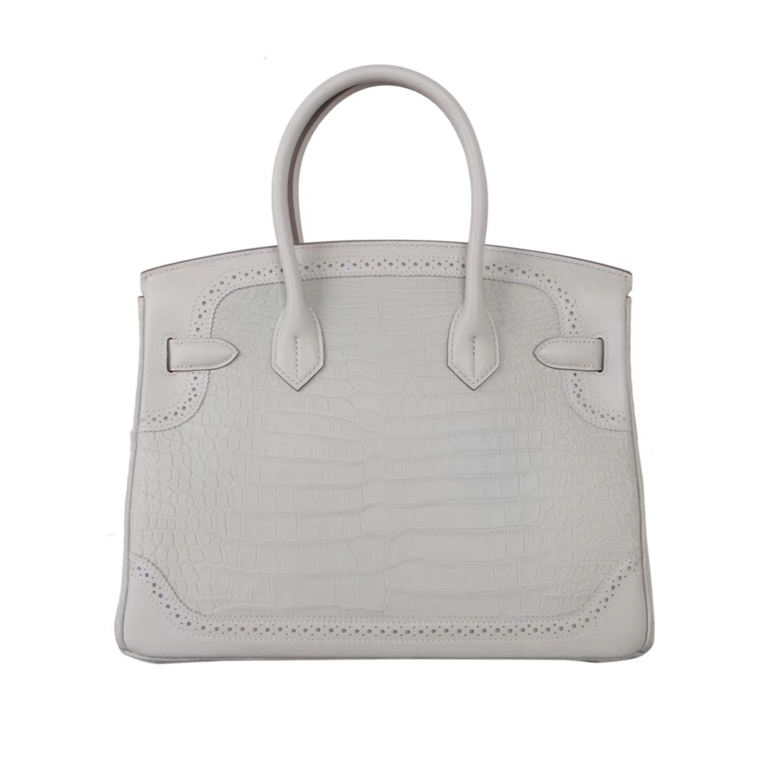 Hermès（爱马仕）Birkin 铂金包 奶昔白 雾面鳄鱼 银扣 30cm