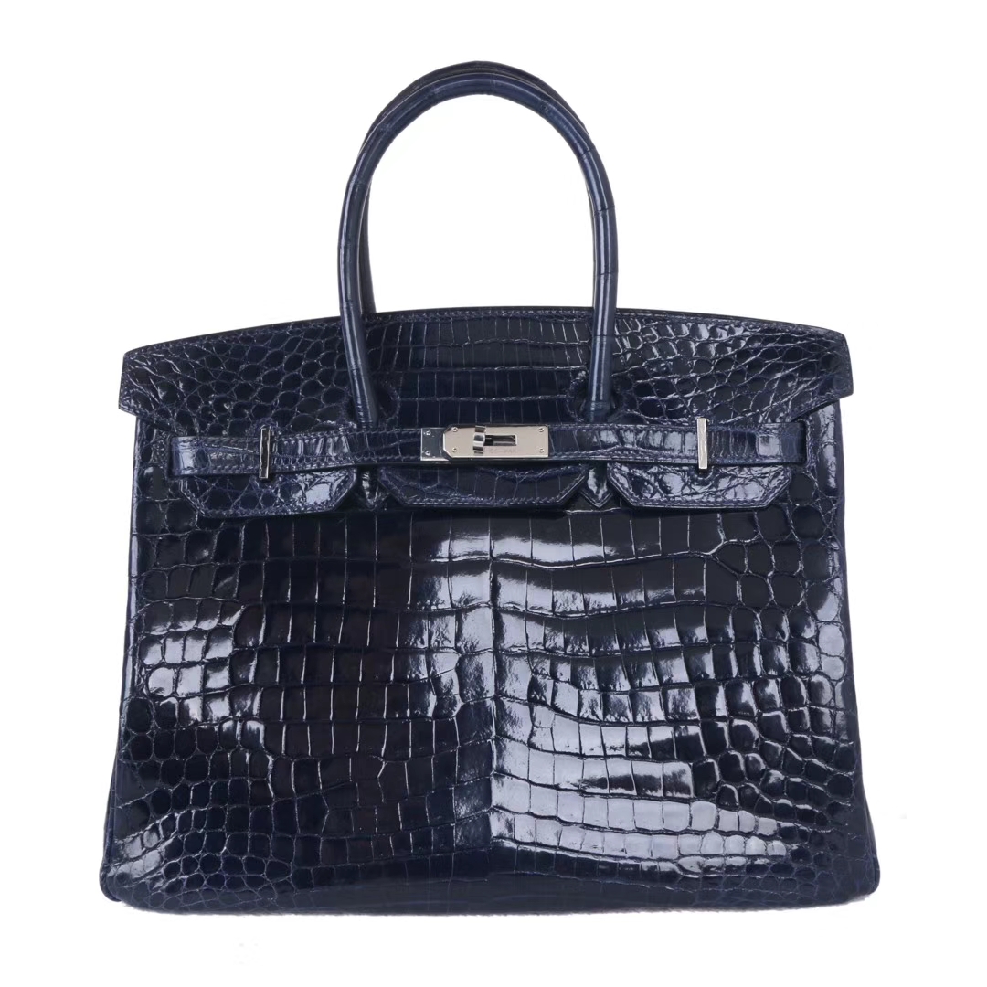 Hermès（爱马仕）Birkin 铂金包 午夜蓝 亮面鳄鱼 银扣 30cm