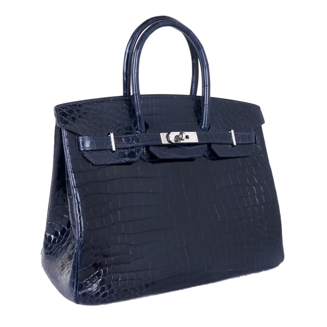 Hermès（爱马仕）Birkin 铂金包 午夜蓝 亮面鳄鱼 银扣 30cm