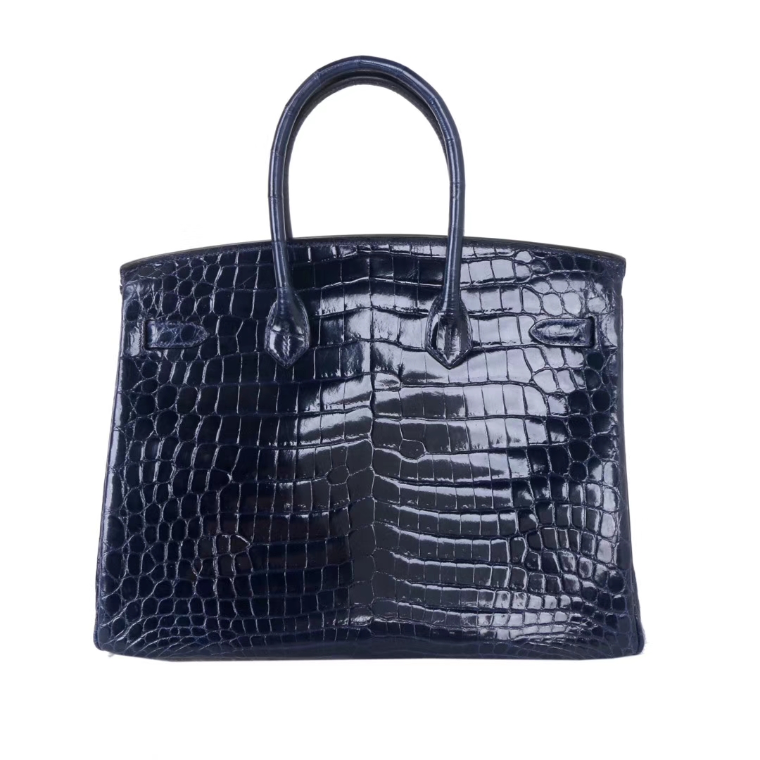 Hermès（爱马仕）Birkin 铂金包 午夜蓝 亮面鳄鱼 银扣 30cm